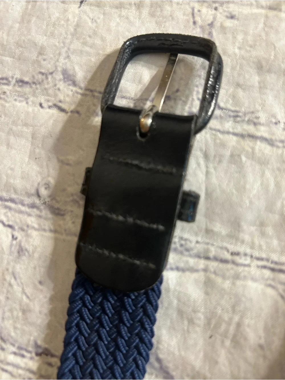 VINTAGE BROWN AND NAVY WITH LEATHER COVERED BUCKLES MEN STRETCH BELTS